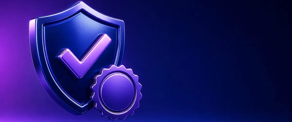 Escudo con marca de verificación y sello oficial
